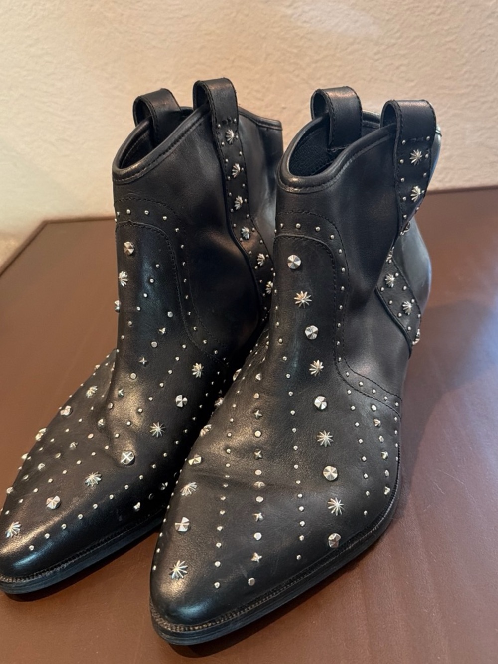 Sam Edelman Brian Black Studded Leather Western Ankle Boots